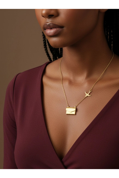 Rednose kitap posta Haberci kuş gold modern moda şık tarz çelik kolye modern ...