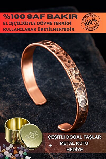 OSMANLI GÜMÜŞ Saf Dövme Bakır Bileklik El Işçiliği Grift Kelepçe Metal Kutu D...