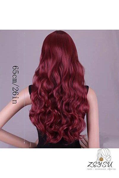 Zeysum Şarap Kızılı Dalgalı Saç Çıtçıtlı Postiş Takma Saç 60 Cm 120gr Isıya Dayanıklı Yarımay