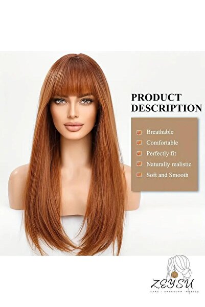 Zeysum Bakır Düz Çıtçıtlı Saç Postiş Takma Saç 60 Cm 120gr Isıya Dayanıklı Yarımay