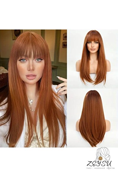 Zeysum Bakır Düz Çıtçıtlı Saç Postiş Takma Saç 60 Cm 120gr Isıya Dayanıklı Yarımay