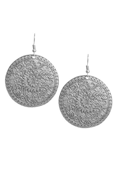 LABALABA KADIN ANTİK GÜMÜŞ KAPLAMA ÇİÇEK MOTİFLİ  SALLANTILI DAİRE KÜPE