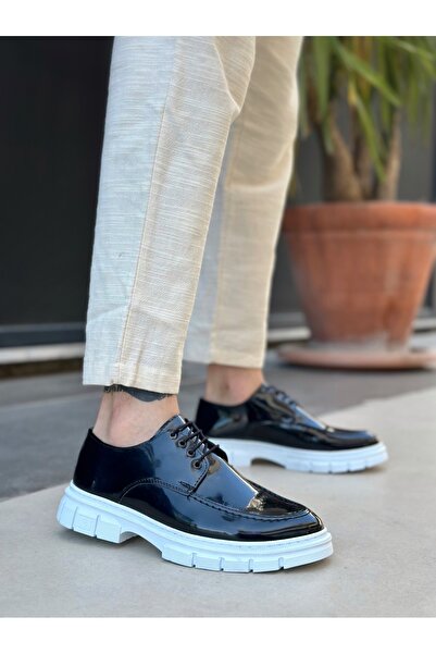 BOA Ba0237 Lace-Up Patent Leather Classic High Sole Black Casual Men's Shoes