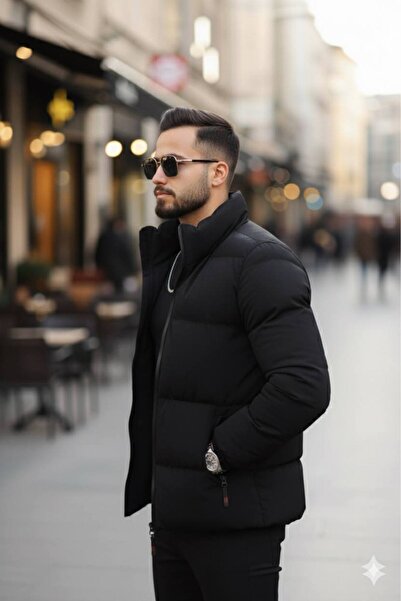 S&M CLOTHİNG Ανδρικό μαύρο πουπουλένιο παλτό