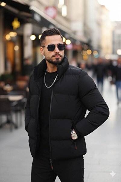 S&M CLOTHİNG Ανδρικό μαύρο πουπουλένιο παλτό