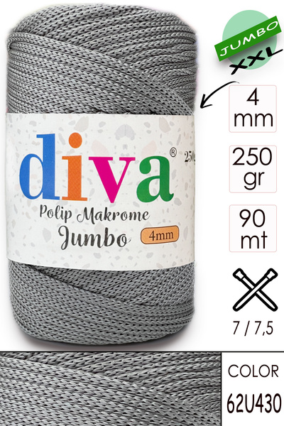 Diva İplik Μεσαίο Γκρι 250 gr (4 mm) PP Macrame Jumbo 62U430