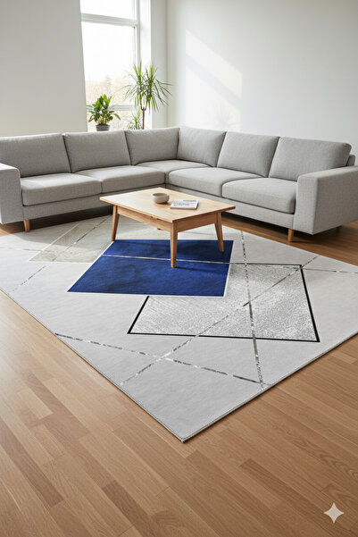 Aldora Makinede Yıkanabilir Leke Tutmaz Lacivert-Gri Pvc Deri Kaymaz Taban Ta...