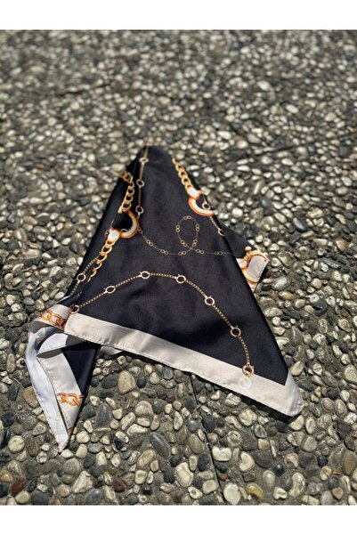 Axesoire 14942 Chain Patterned Black Satin Bandana Scarf