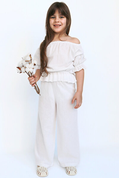 Parla Kids Gloria Girl's White Sile Cloth Blouse and Pants Set
