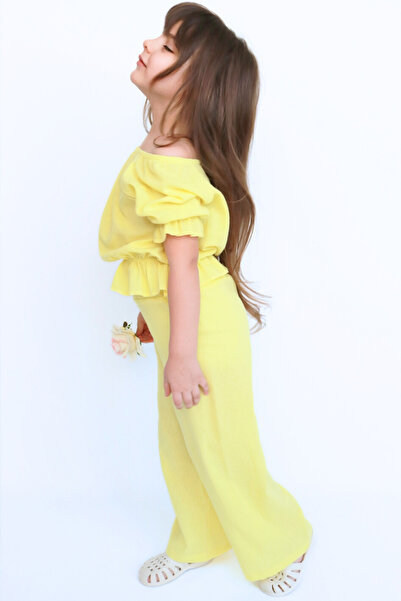Parla Kids Gloria Girl's Yellow Sile Cloth Blouse and Pants Set