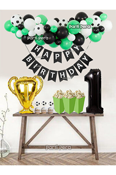 parti pera Futbol Temalı Balon Zincir Kupa Folyo Balon Siyah Rakam Folyo Balon Doğum Günü Balon Seti P