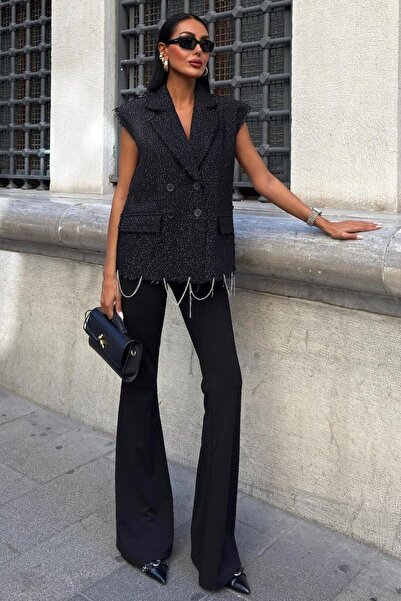 Lijuri Tweedová bunda se střapci a řetízkovými detaily 6128 R7-C-K4