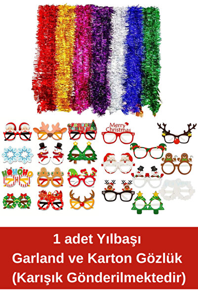 CANVELA Yılbaşı 2'li Set 1 Adet Yılbaşı Süsü Garland ve Karton Yılbaşı Gözlüğü Yeni Yıl Parti Süsleri
