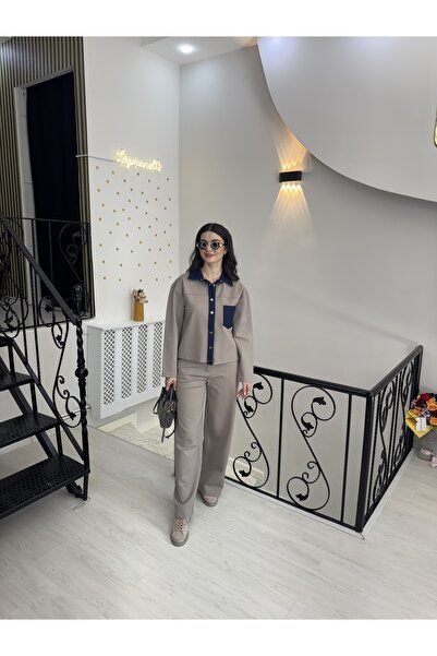 Butik Vizon yakası cebi beli çıtçıtı kot detaylı çıtçıtlı modal penye beli la...