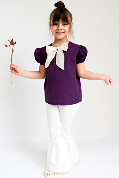 Parla Kids Girl Lilium Purple Blouse Cream Trousers Bottom Top Set