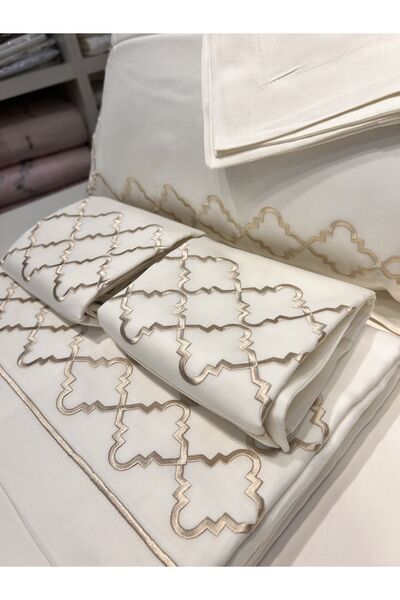 incisecrethome 100% Cotton Satin Embroidered Duvet Cover Set - Double Size // 6 Pieces / Elegant Dowry Set,