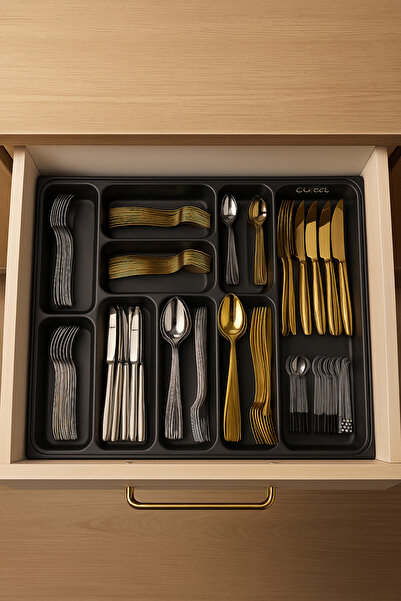 almital mobilya aksesuarları furniture accessories 55x49 cm. 9 Gözlü Antrasit Çekmece Içi Kaşıklık 51*41 Cm'e Kadar Kesebilirsiniz