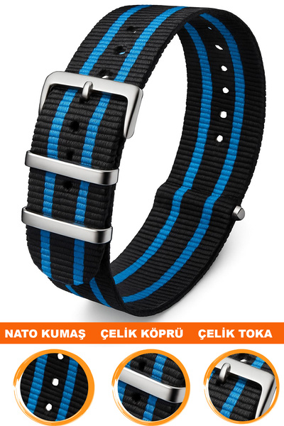 COBRA 18mm Fossil-Welder-Casio-Seiko-Omega-Armani Saat Uyumlu Nato Tekstil Ku...