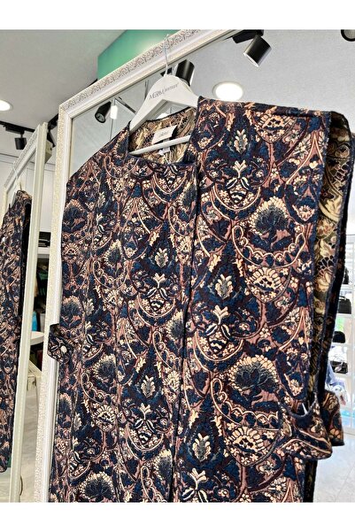 MERAM BUTİK Ekru Vest Ethnic Pattern - Navy Blue - L