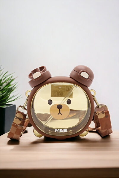 M&B WATER BOTTLE زجاجة مياه لطيفة للأطفال مع غطاء مزدوج وقش - زجاجة معلقة على الرقبة للمدرسة