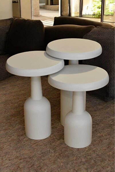 Kimahome Ürgüp Mantar Sehpa Beyaz 3'lü Set (43 48 53 CM)