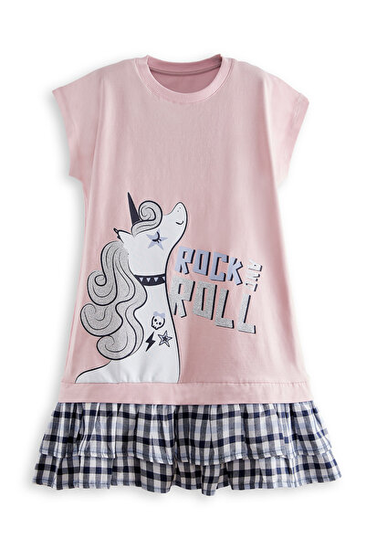 Denokids Unicorn Rock Kız Çocuk Ekose Elbise