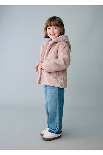 MANGO Baby Kürklü kapüşonlu palto