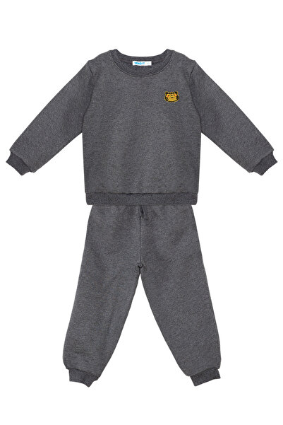 Denokids Kedi Erkek Bebek Koyu Gri Eşofman Takım