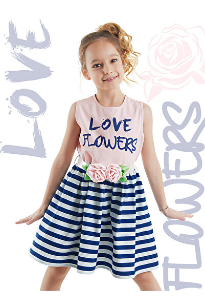 MSHB&G Pink Striped Flower Patterned Girl's Summer Evening Dress