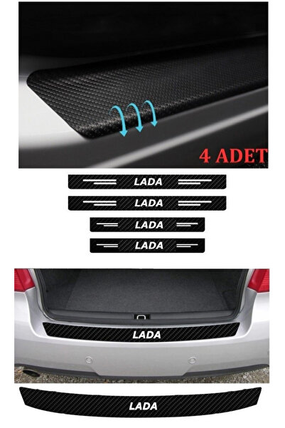 habune Lada Vega İçin Uyumlu Aksesuar Oto Bağaj Ve Kapı Eşiği Sticker Set Karbon