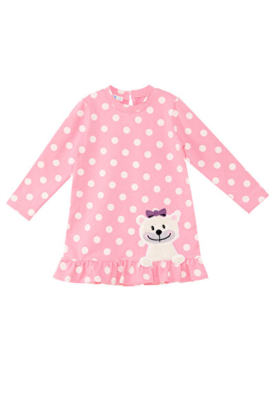 Denokids Ayıcık Kız Bebek Puantiyeli Pembe Elbise