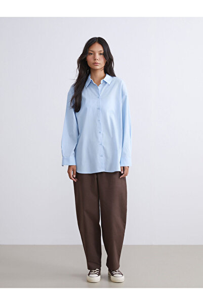 LC Waikiki Γυναικείο πουκάμισο μπλε ποπλίνα τουνίκ