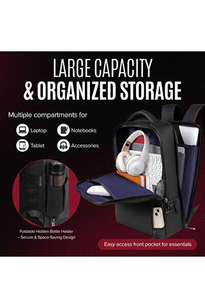 NEXSO حقيبة ظهر سوداء للكمبيوتر المحمول للرجال - مقاومة للماء مع منفذ شحن USB وجيب مبطن للكمبيوتر المحمول