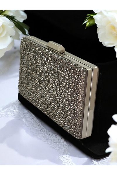 Biçanta Βραδινή τσάντα φορέματος από πέτρα από γκρι πλατίνα ανθρακί - για γάμ...