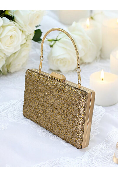 Biçanta Rosegold metalik Sa ručkom kristal Sa kamenčićima večernja haljina To...