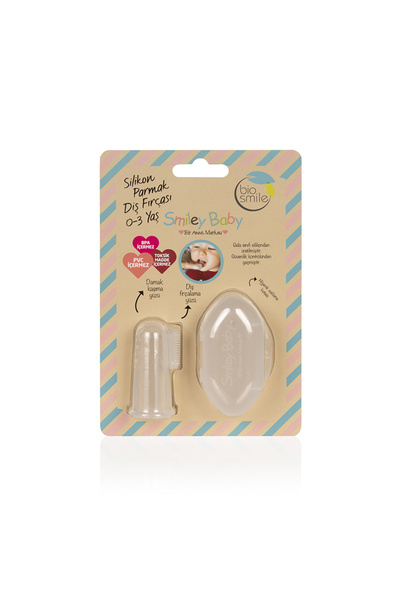 Smiley Baby Biosmile Slikon Parmak Diş Fırçası Ve Saklama Kabı Şeffaf 0-3 Yaş