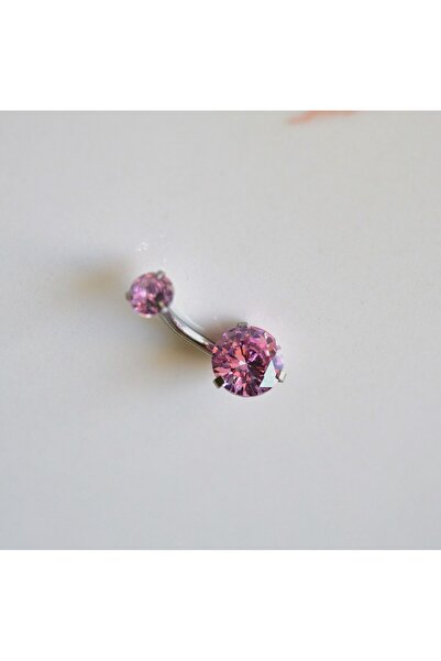 Heppii Cerrahi Çelik Pembe Taşlı Göbek Piercingi