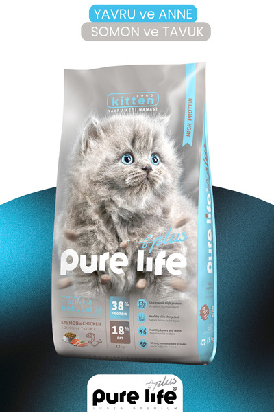 PureLife Plus Somonlu Tavuk Yavru Kedi Maması 12 Kg
