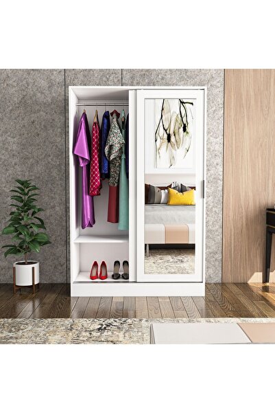 TUMBLERA Berceste Beyaz 2 Sürgü Kapaklı Aynalı 8 Bölmeli Dolap Gardırop