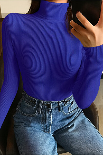 Cloudy Kids Pulover de damă din tricot cu gât cu nervuri