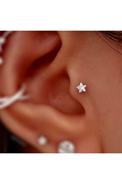 Heppii Cerrahi Çelik Yıldız Taşlı Piercing Tragus Helix Kıkırdak Conch 8 mm G...