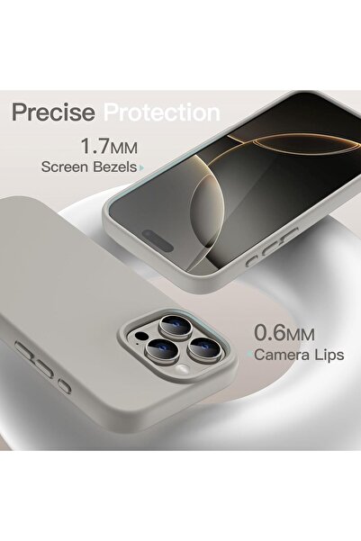 HyperAge جراب iPhone 16 Pro Max من الداخل غطاء سيليكون مخملي مرتفع للكاميرا باللون الرمادي التيتانيوم