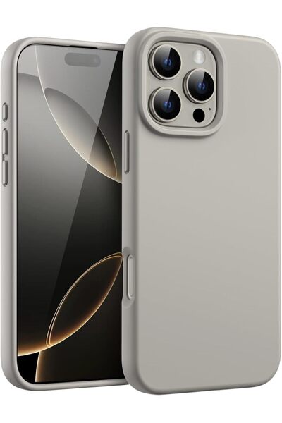 HyperAge جراب iPhone 16 Pro Max من الداخل غطاء سيليكون مخملي مرتفع للكاميرا باللون الرمادي التيتانيوم