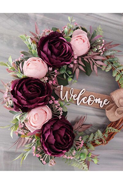 lolipophobi Pembe Şakayıklı Kapı Süsü 35 cm, Kapı Çelenk, Çelenk, Kapı Süsü, Yapay Çiçek, Hediye