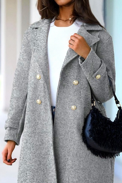 FashionForYou Cornelia coat, with gold buttons and matching cord, Grey