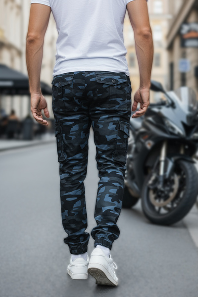 modacix Lacivert Askeri Erkek Kamuflaj Pantolon - Paçası Lastikli Likralı Askeri Pantolon - Erkek Pantolon