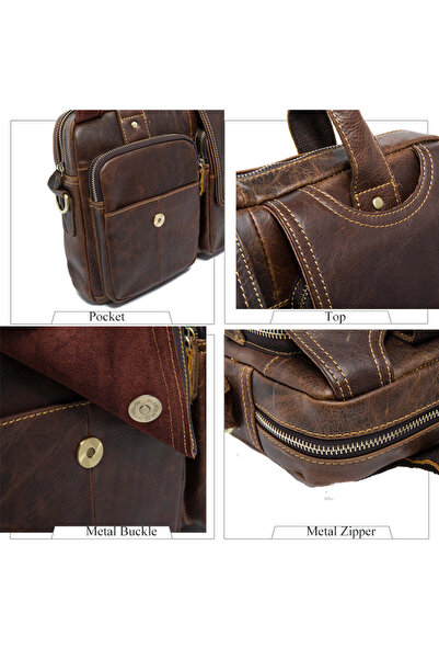 Busy Lady&Gentleman Servietă Spark din piele naturală, unisex, pentru laptop de 14", maro