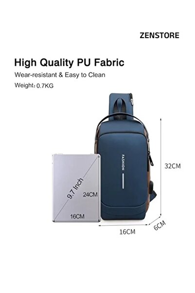 Zen Store Waterproof Polyester Slim Unisex Crossbody Sling Bag Chest Backpack Men's Shoulder Bag, Hard Shell