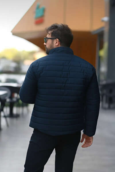 Gameyal Férfi sötétkék steppelt bélésű dupla zsebes kabát