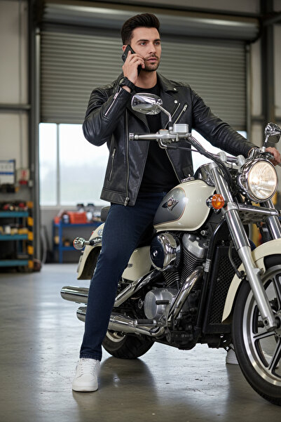 modacix Чорні джинси з еластичним поясом і прямими штанинами Чоловічі штани Ч...